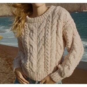 Dôen Bee Sweater Medium Pink Cloud Marled Cotton Hand Knit Cottagecore Doen GUC